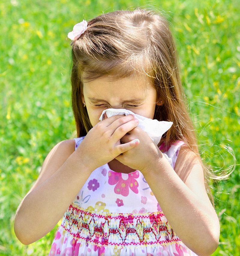 20190871 - little girl is blowing her nose on green meadow